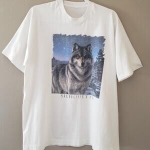 Vintage Air Waves Single‎ Stitch Wolf Silhouette White T-Shirt. L-XL (estimated)